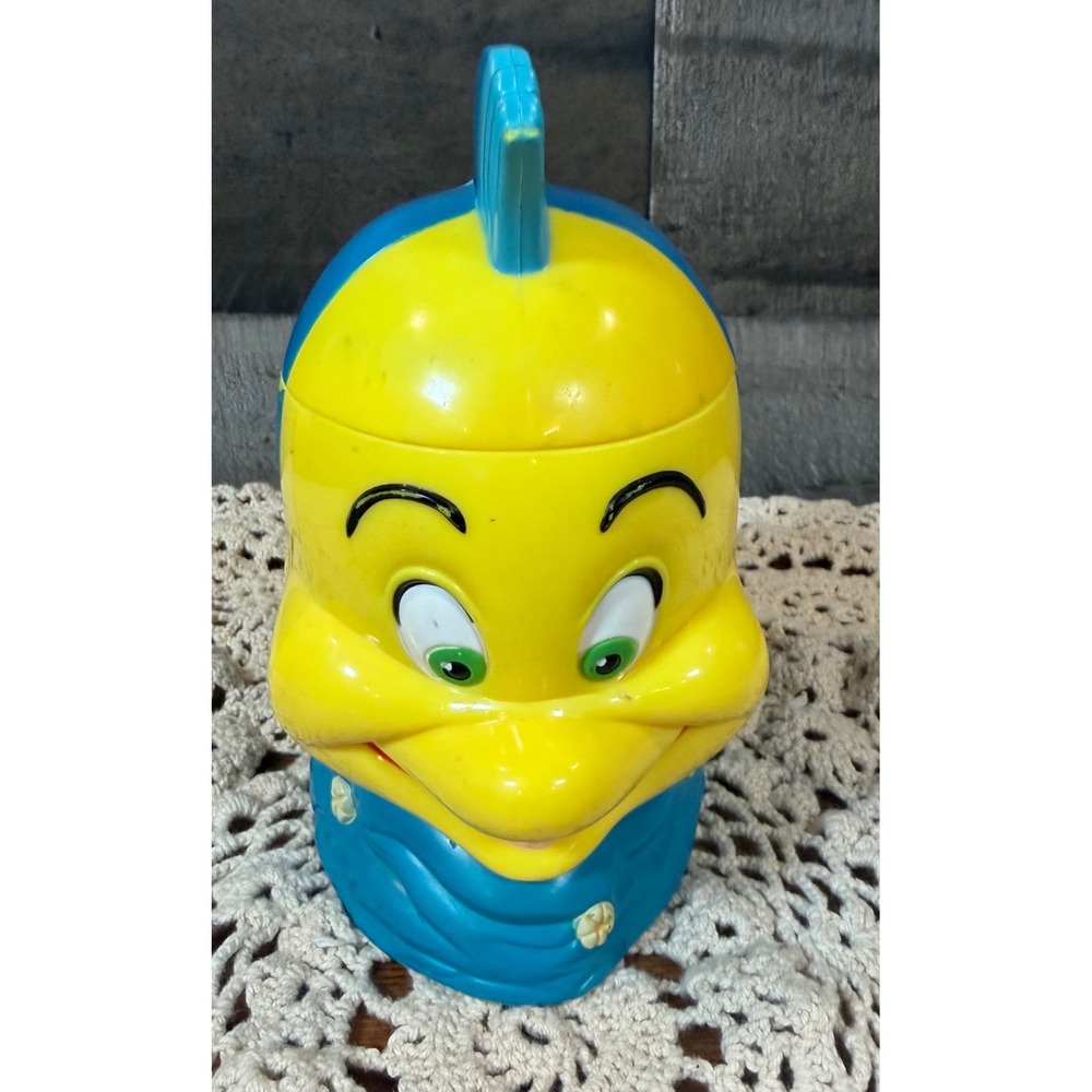 Disney The Little Mermaid Flounder Cup Mug with Flip open lid‎ 5.5"